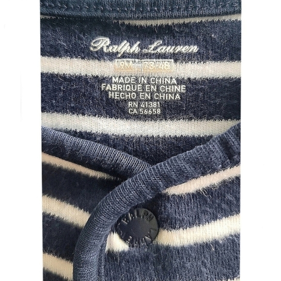 Ralph Lauren Baby Boy Blue & White  Striped Romper size 9 months Light Blue Logo - Picture 5 of 7